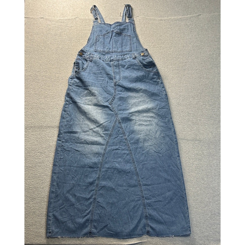 Nova Blue Denim Overall Maxi Dress Jumper Womens 1XL Blue Adjustable Straps Y2K
